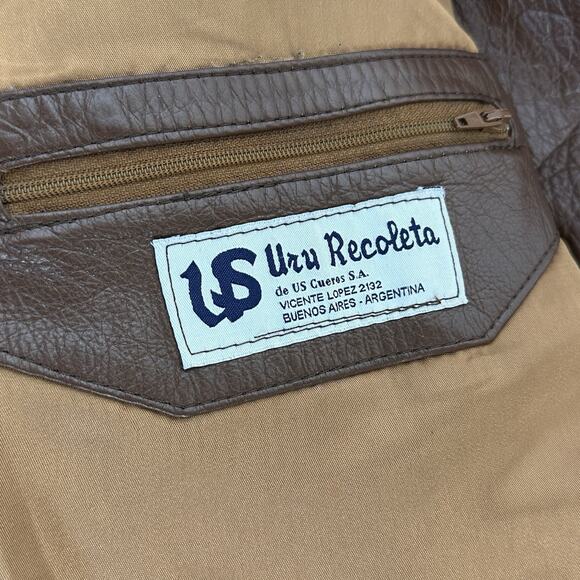 Vintage 60s 70s Uru Recoleta Mens Brown Leather Argentina Jacket Coat Size 56 - Picture 7 of 9
